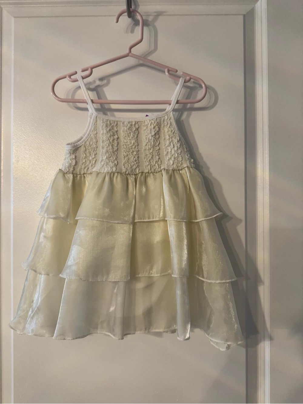 Girls Cream Tiered Ruffle Dress with Lace Bodice